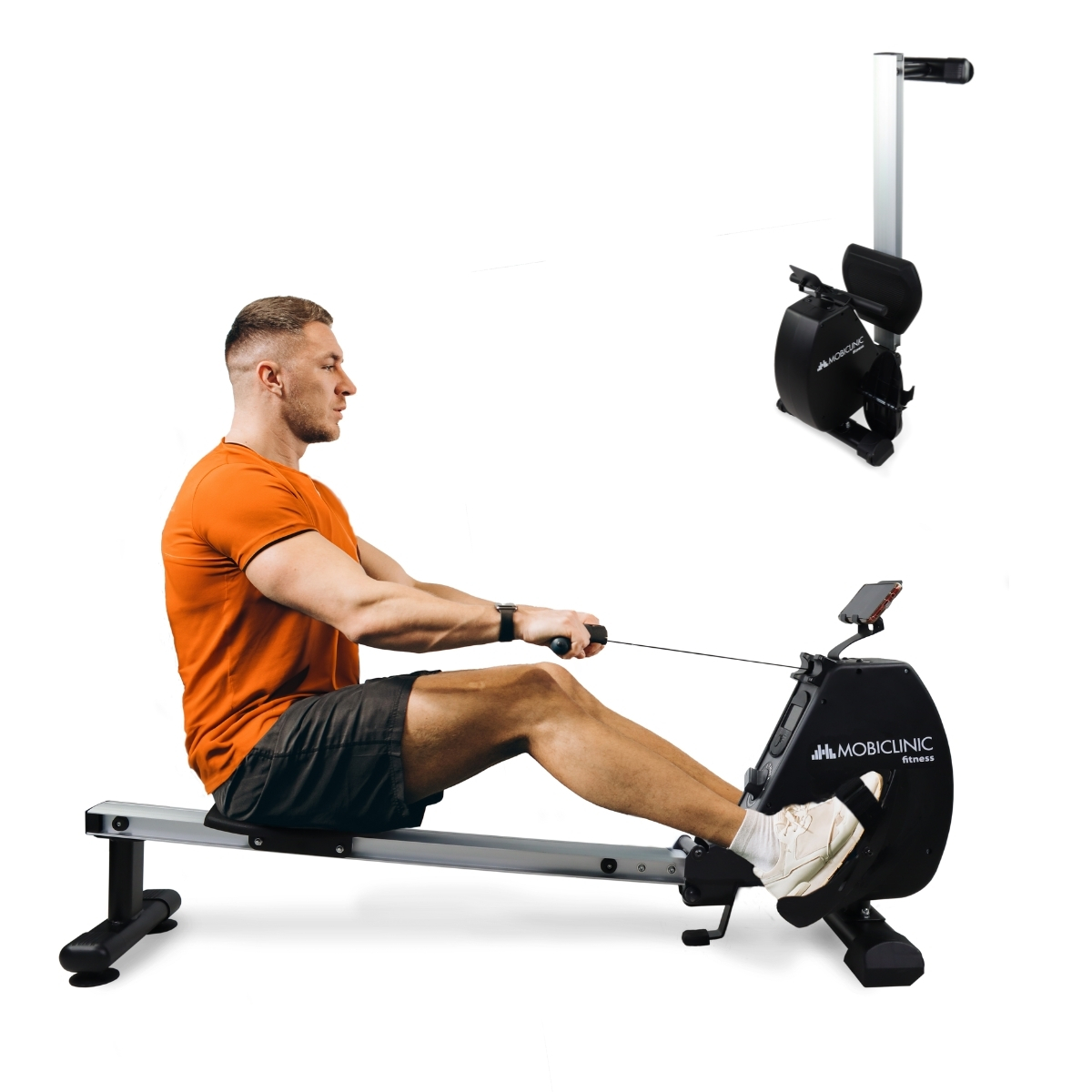 Maquina de Remo Mobiclinic RowFit 8 Niveles de Resistencia Silencioso Resistencia magnética Monitor LCD Soporte para móvil hasta 120 kg Volante de inercia de 6kg Gym en casa