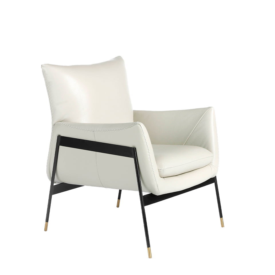 ANGEL CERDÁ 5042C Sillón tapizado piel vacuno gris , Blanco roto  Negro , Piel , 67 x 75 x 87 cm.