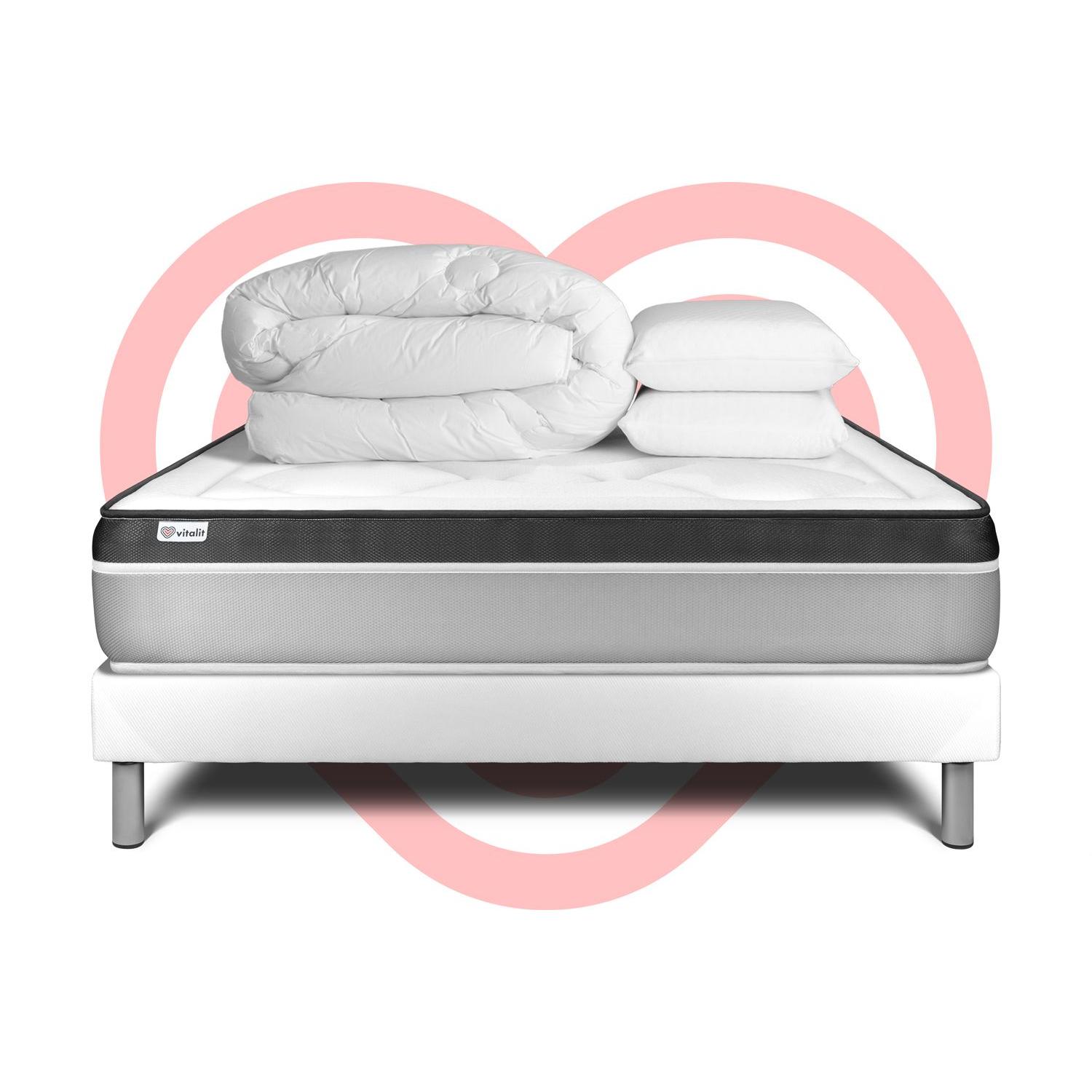 Pack cama completa - Colchón 200x200cm + Somier con láminas (kit) + 2 almohadas + Edredón - Vital Ergo