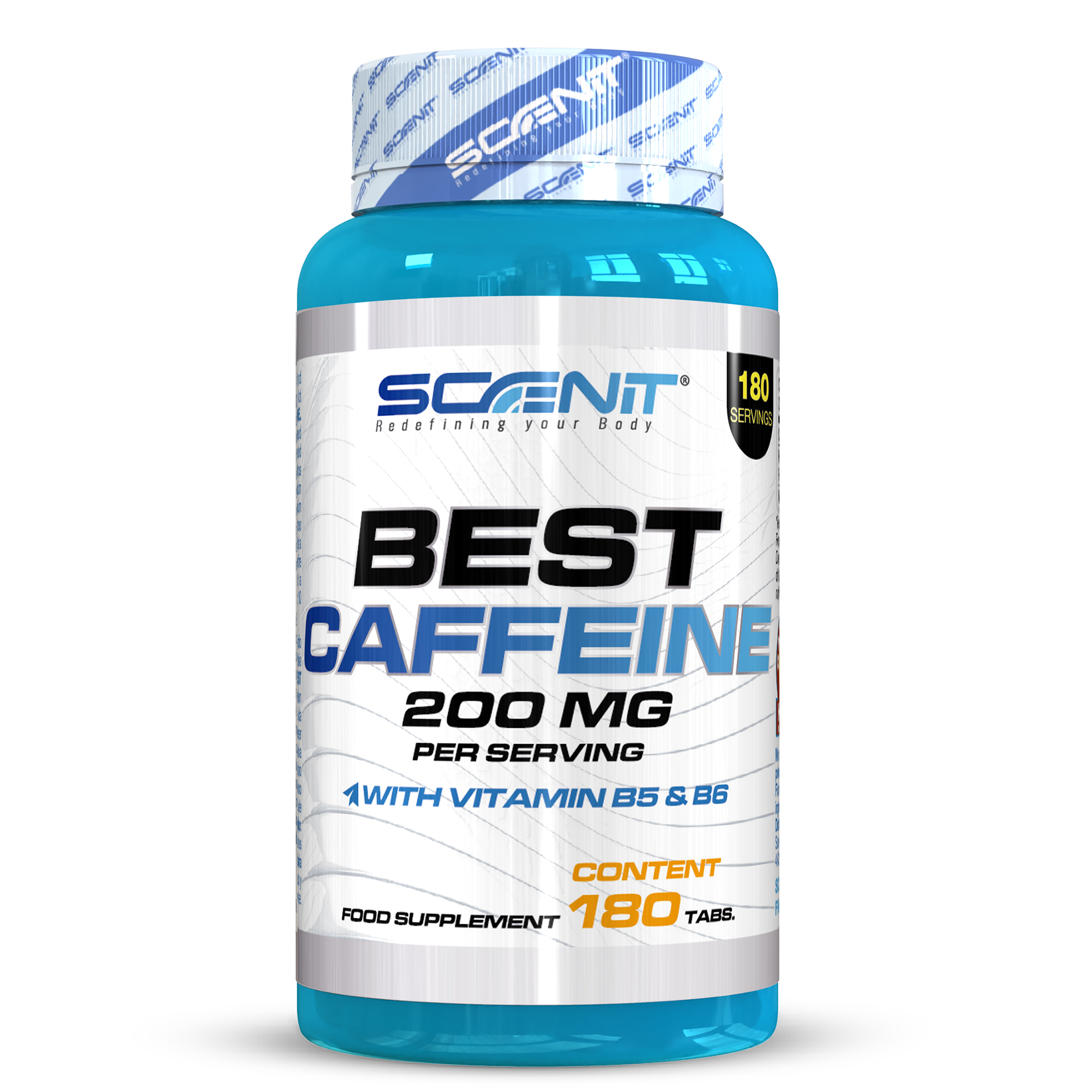 Best Caffeine - Cafeína Anhidra 200 mg con Vitamina B5 y Vitamina B6 - 180 tabletas para 180 días - Cafeína Pura con Dosis Elevada