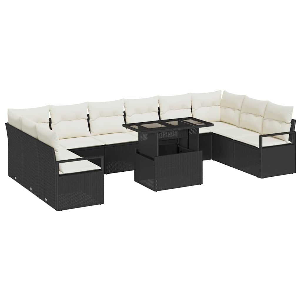 vidaXL Conjunto de sofá de jardín 11 pcs Negro y crema ratán sintético