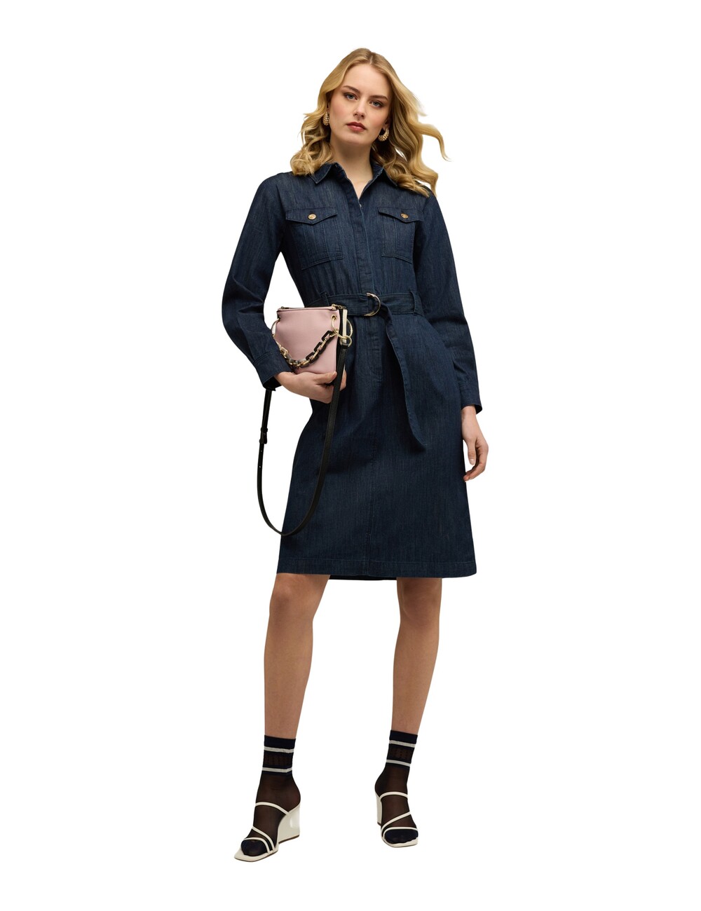 Motivi - Vestido camisero de denim con cinturón