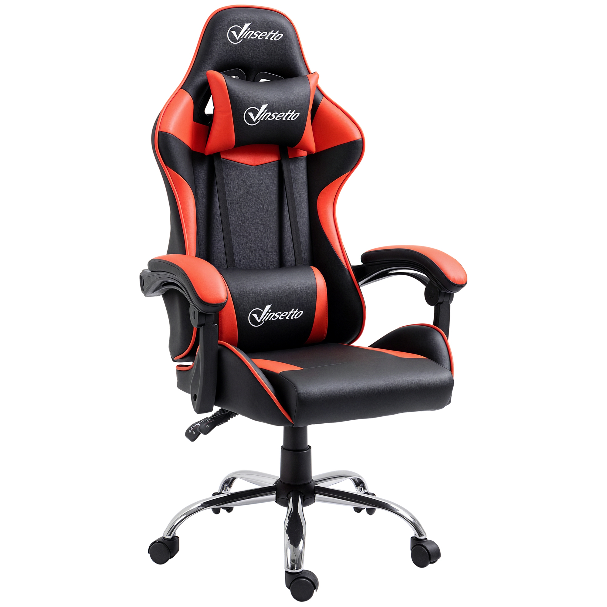 Vinsetto Silla Gaming Silla Racing Giratoria con Altura Ajustable Reclinable de 135° Reposacabezas y Cojín Lumbar para Oficina Estudio 63x67x122-130 cm Rojo