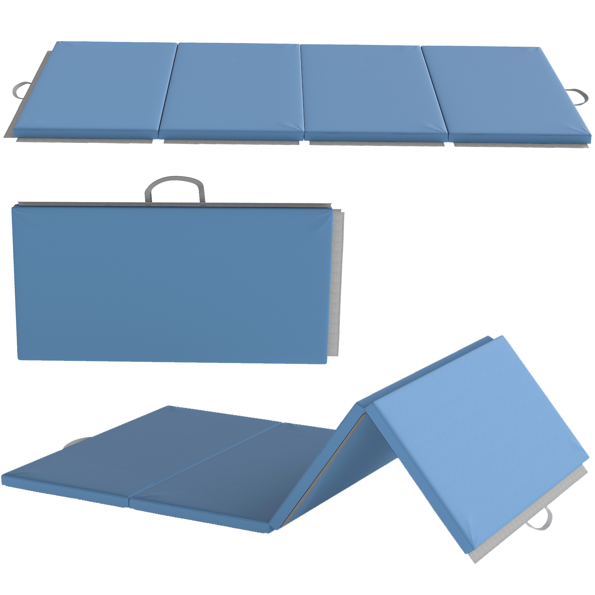 HOMCOM Colchoneta Gimnasia Plegable de Grosor 5 cm, Tapete de Ejercicio, 240x120x5 cm, con Asas de Transporte, Esterilla de Gimnasia para Yoga, MMA, Aeróbic, Artes Marciales, Azul Claro