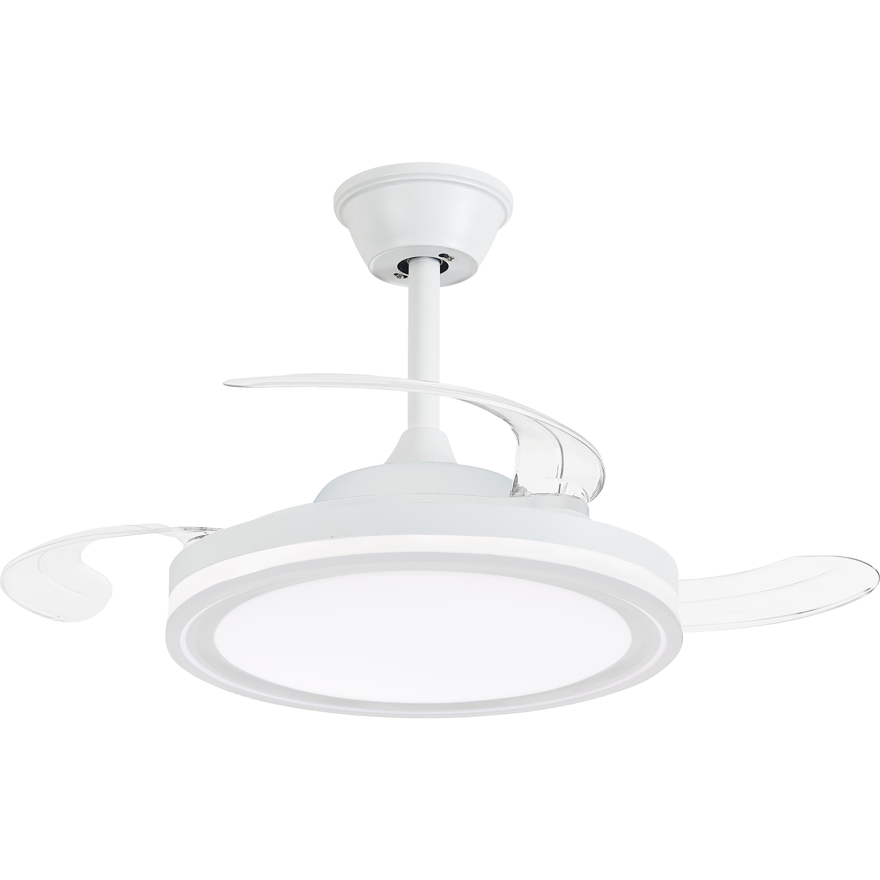 NARVI Ventilador de techo Blanco, tamaño Ø50 cm,  3 Palas retráctiles transparentes, Motor  DC 30W,  LED 45W x2,  Luz Regulable  en intensidad y Color (CCT) .Con Memoria y Mando. Ref. Jamaica 8941 WH