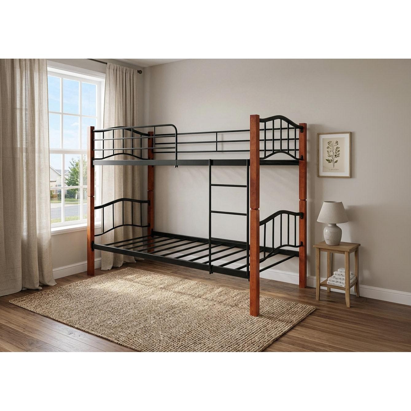 Litera Doble Cama 90cm Madera y Metal Natural + 1 Colchon (90x190 cm)