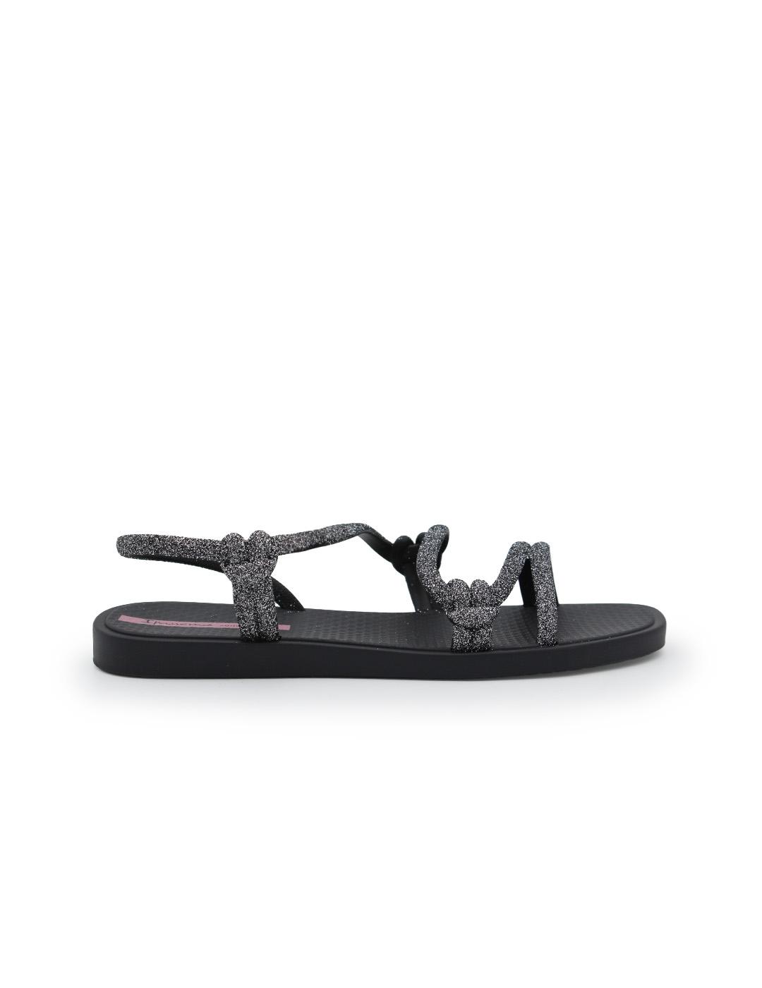 Sandalia Mujer Ipanema Solar Glow 27288 Negra Tiras Brillo