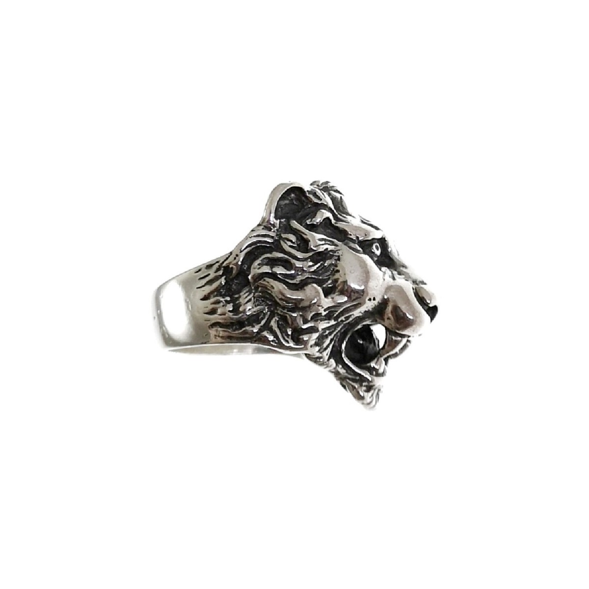 Anillo plata Ley 925m hombre cabeza león oxidado realista