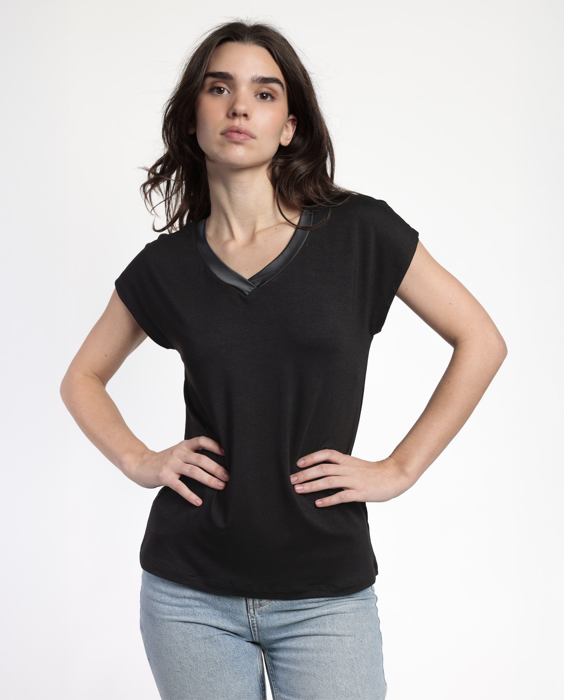 ADMAS Camiseta Manga Corta Pico Raso para Mujer