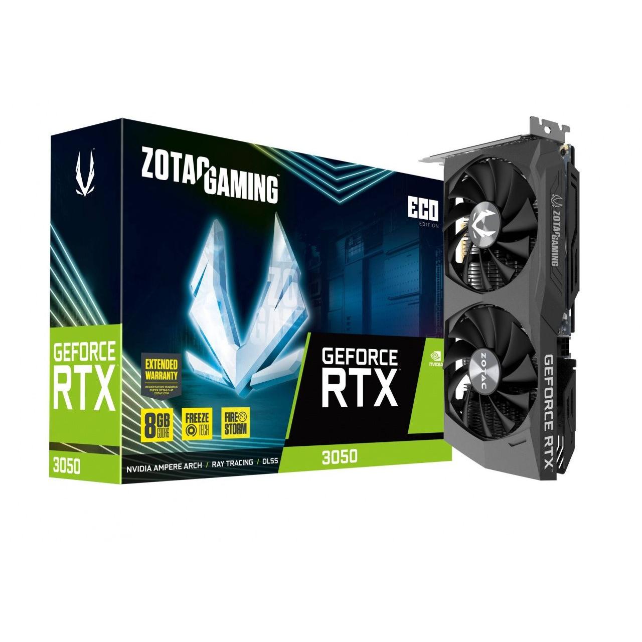 Zotac - Tarjeta gráfica GeForce RTX 3050 ECO ZT-A30500K-10M con 8 GB GDDR6, refrigeración IceStorm 2.0 y consumo eficiente de 115 W para gaming Full HD y creación