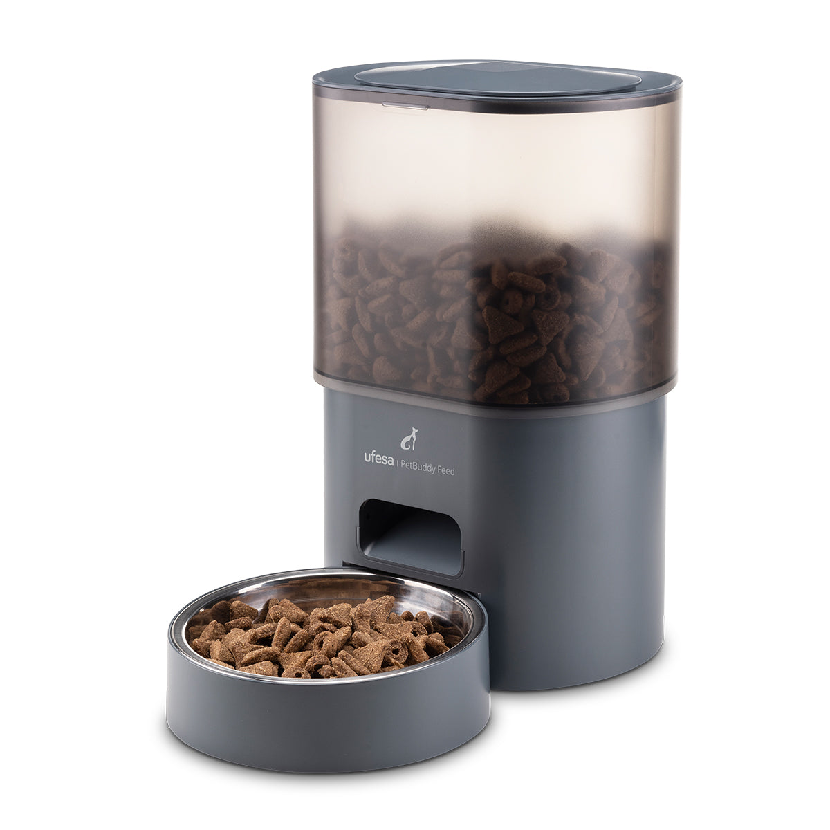Ufesa - Comedero automático PetBuddy Feed para perros y gatos, capacidad 3 L, dispensa pienso seco (5–12 mm), hasta 4 comidas/día con 10 raciones por comida, cable USB-C antimordeduras y pilas LR20(D)