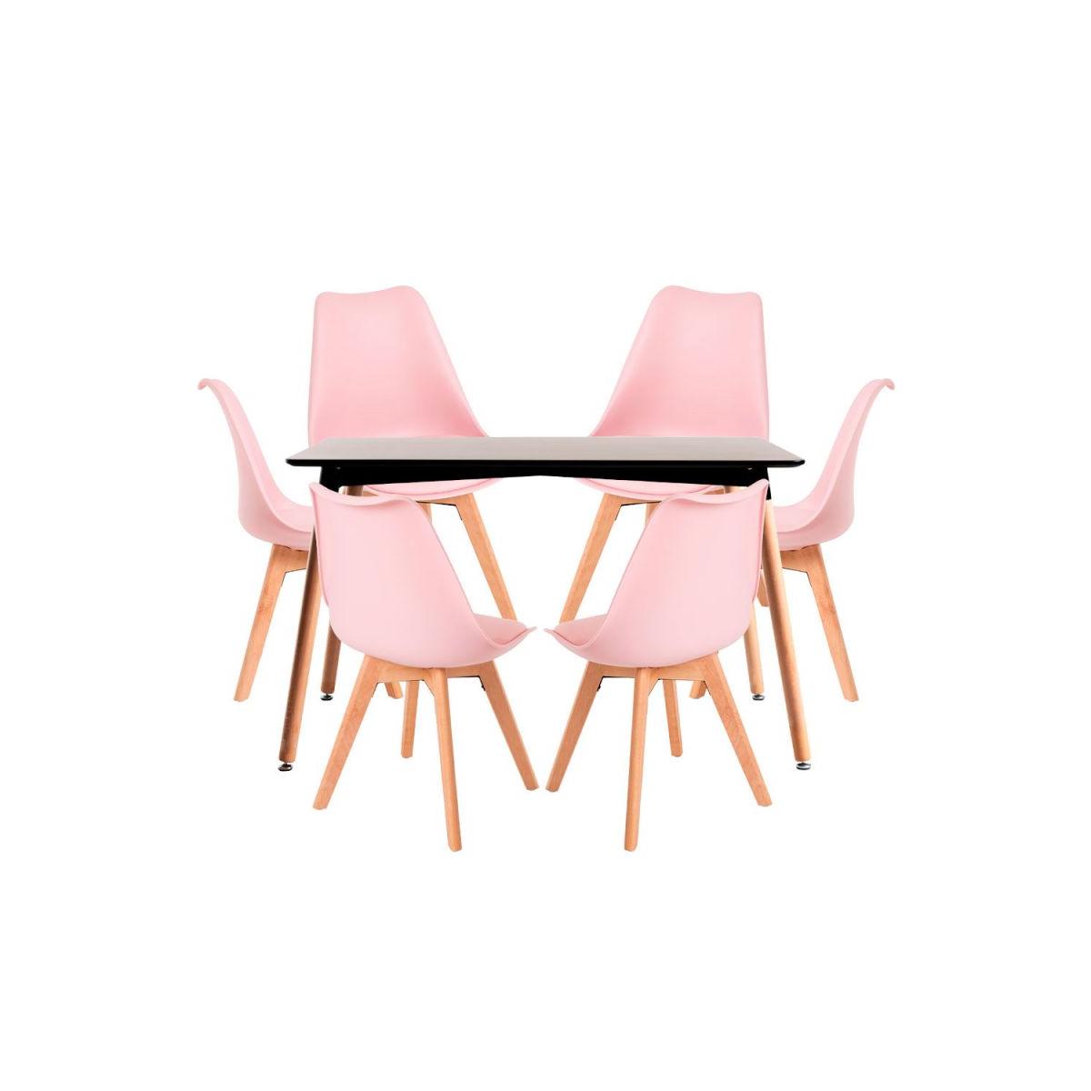Regalos Miguel - Conjuntos de mesa y sillas - Conjunto Mesa Tower Rectangular 120 x 80 cm Negra y Pack 6 Sillas Synk Basic - Rosa
