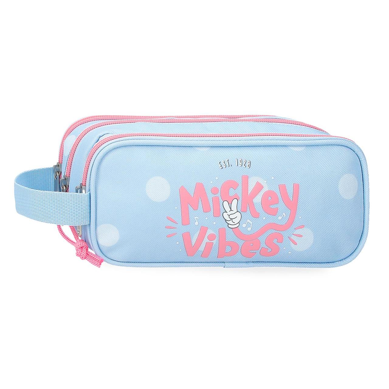 Estuche tres compartimentos Disney Mickey vibes azul claro