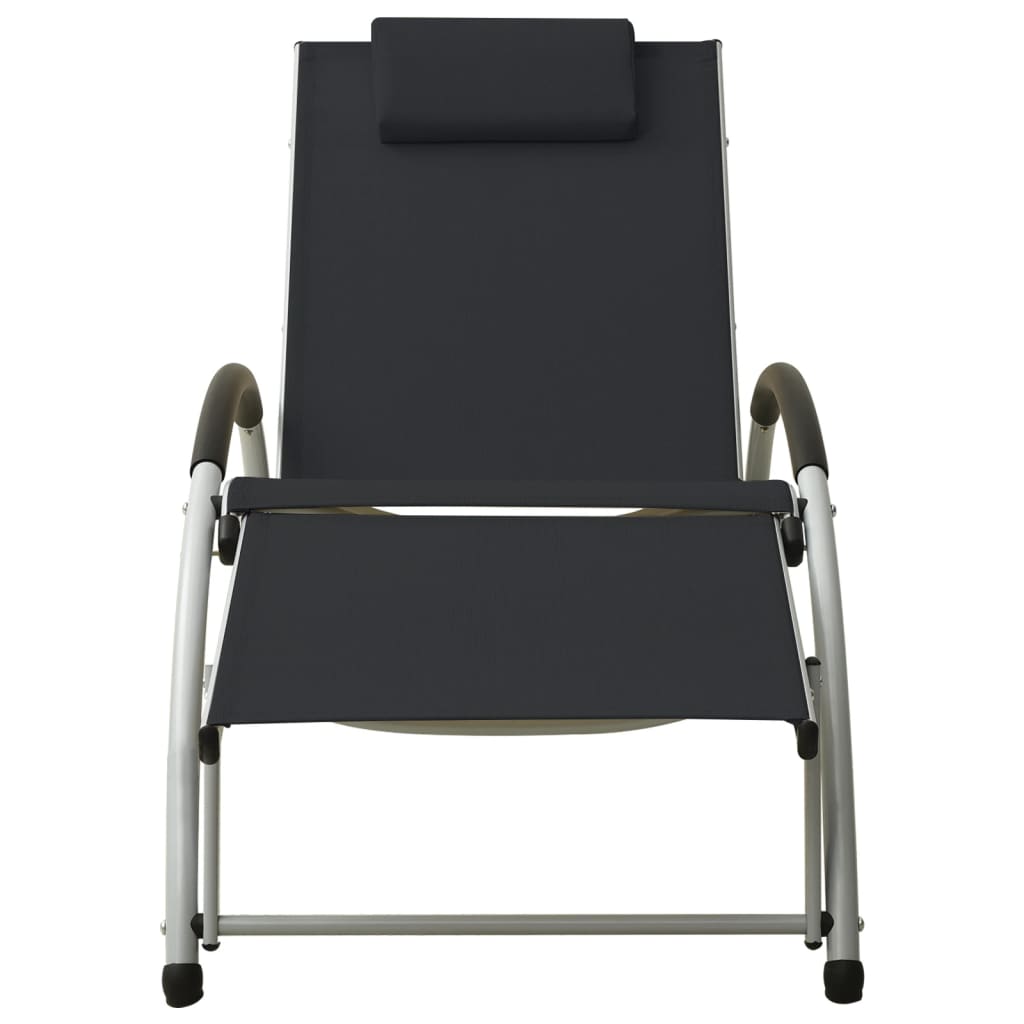 Vidaxl Tumbona con Cojín de Textilene Negro para Jardín, Playa, Piscina y Terraza