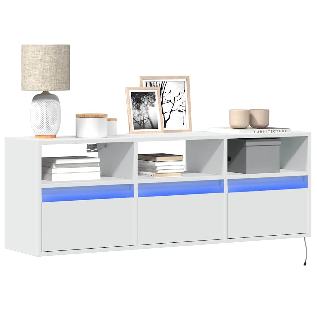 vidaXL Mueble de TV de pared con luces LED 130x31x45 cm en color Negro/Roble ahumado/Gris sonoma y más | almacenamiento funcional diseño moderno para baño dormitorio sala