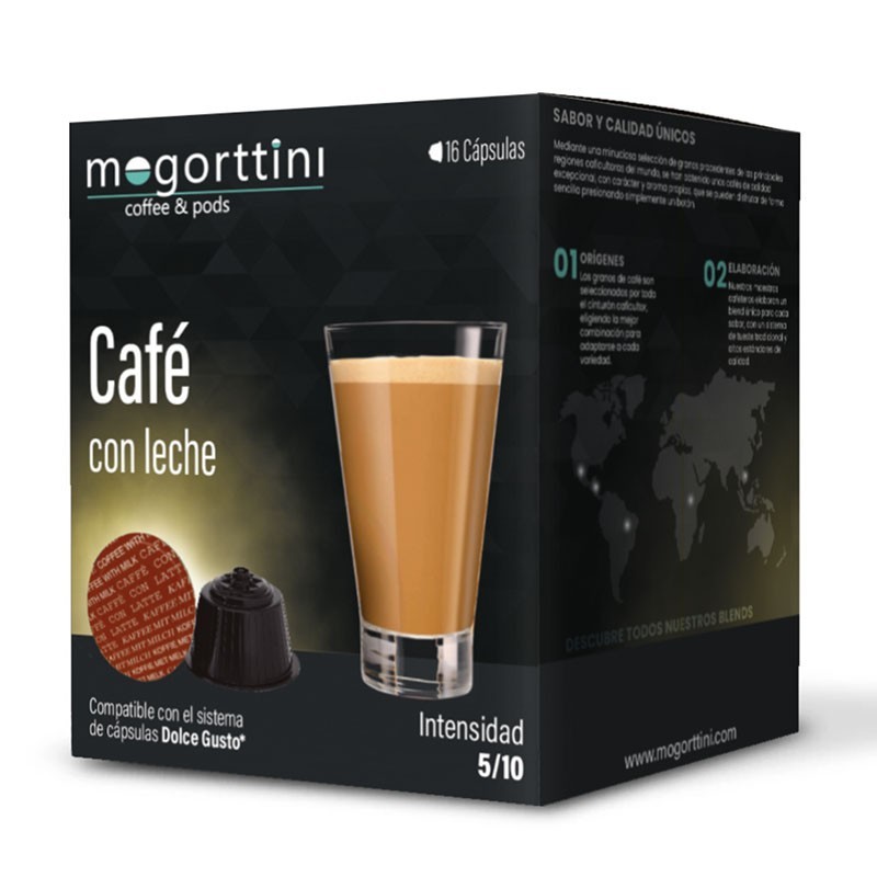 Mogorttini - Café con leche 16 cápsulas Mogorttini compatible Dolce Gusto 8436583660485