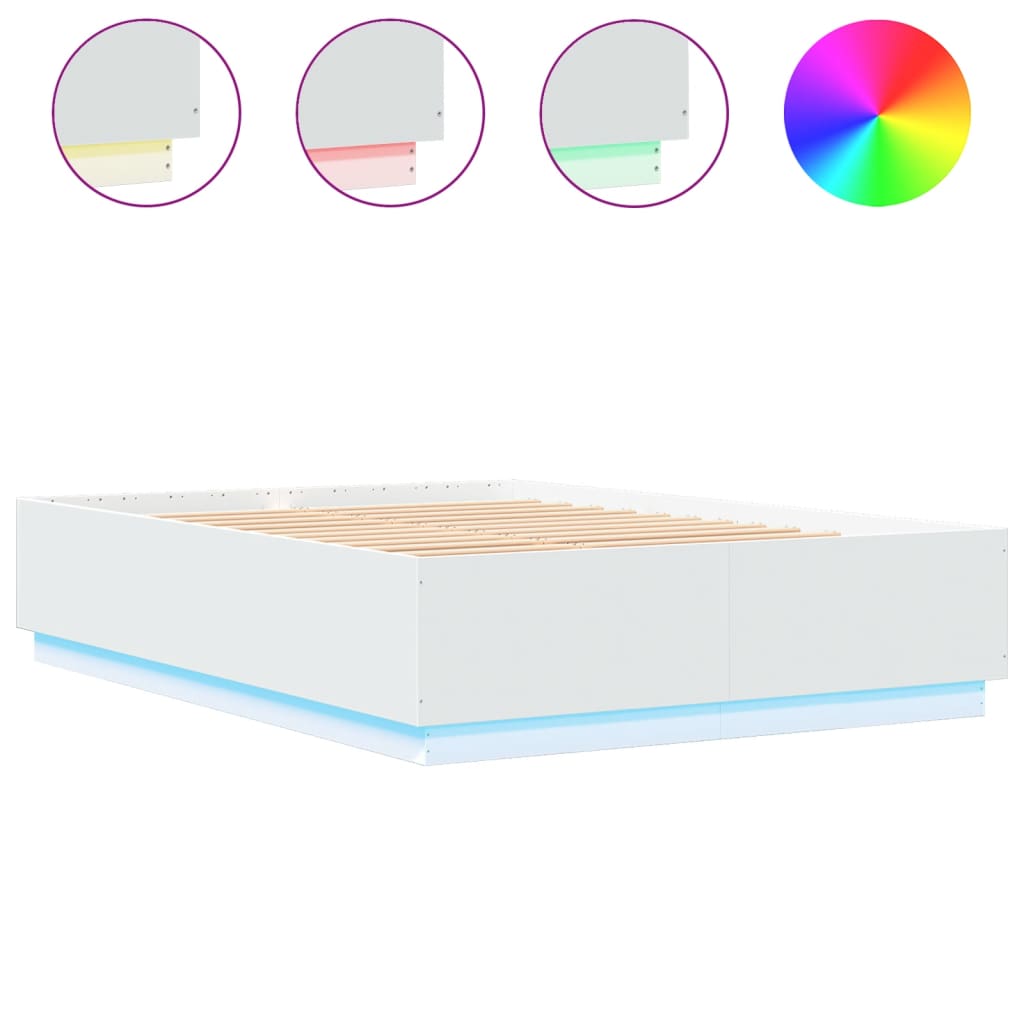 vidaXL Estructura de cama con LED madera ingeniería blanco 150x200 cm