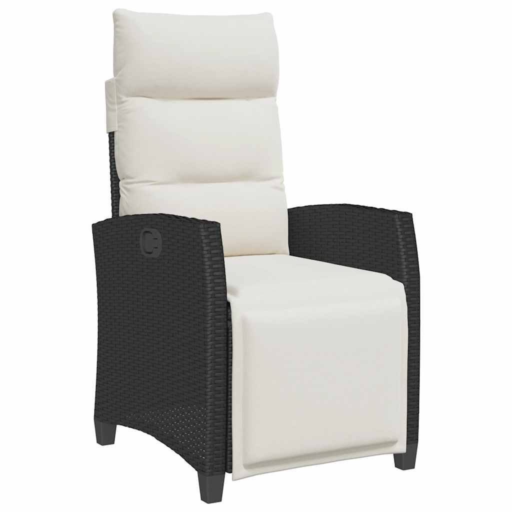 vidaXL Silla de jardín reclinable con mesa auxiliar ratán negro