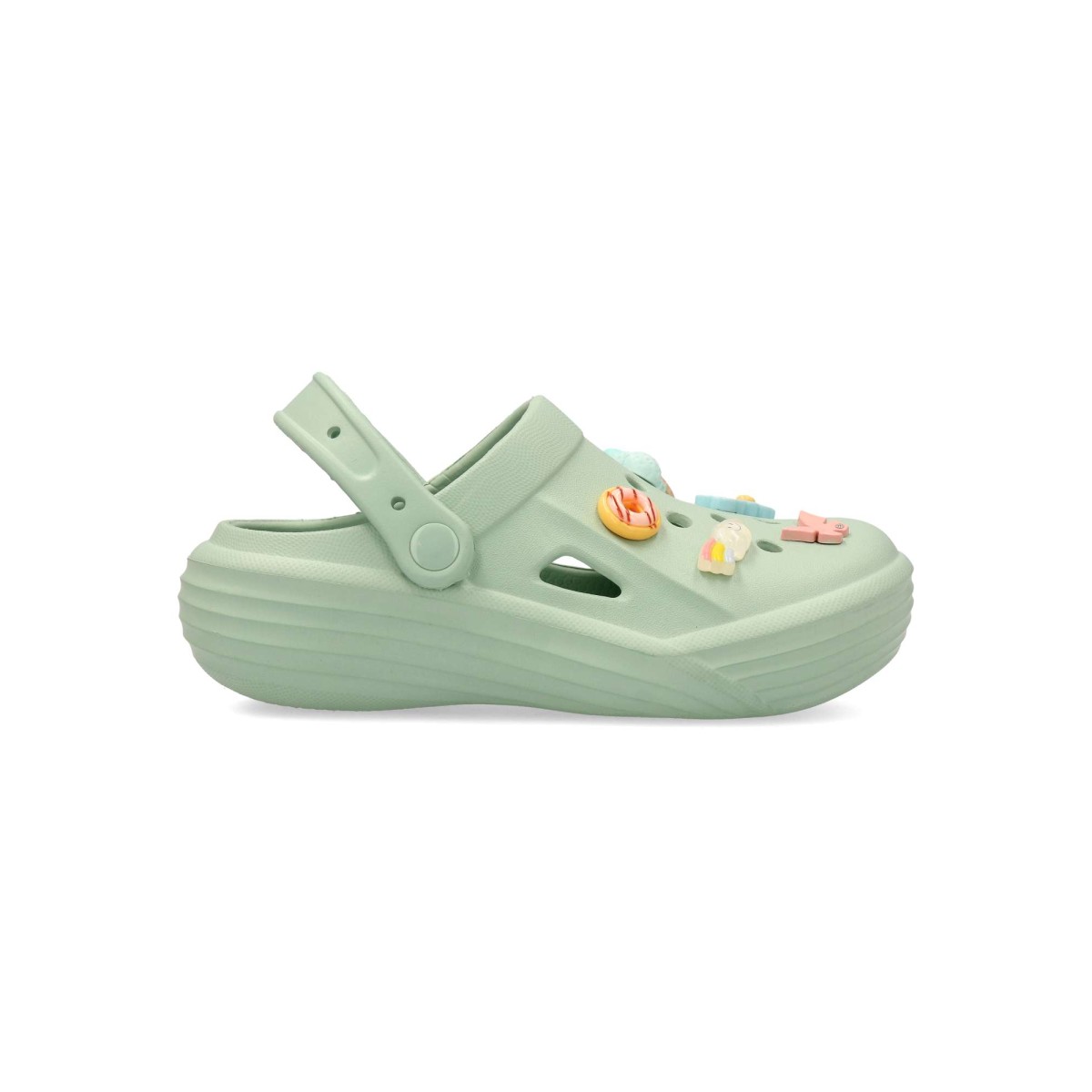 XTI - Sandalias zueco para niña con diseño práctico y cómodo, suela de goma para estabilidad diaria, charms intercambiables y certificación vegana