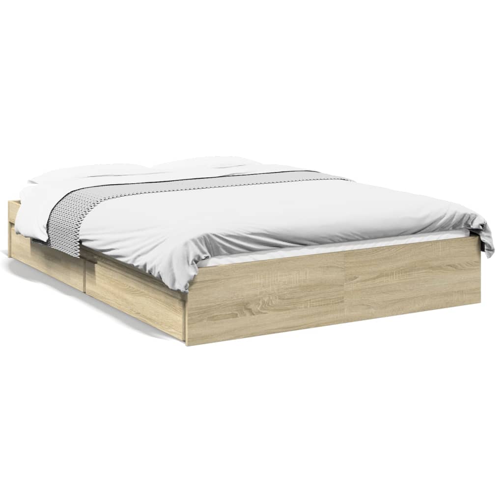 vidaXL Cama con cajones madera de ingeniería roble Sonoma 120x190 cm