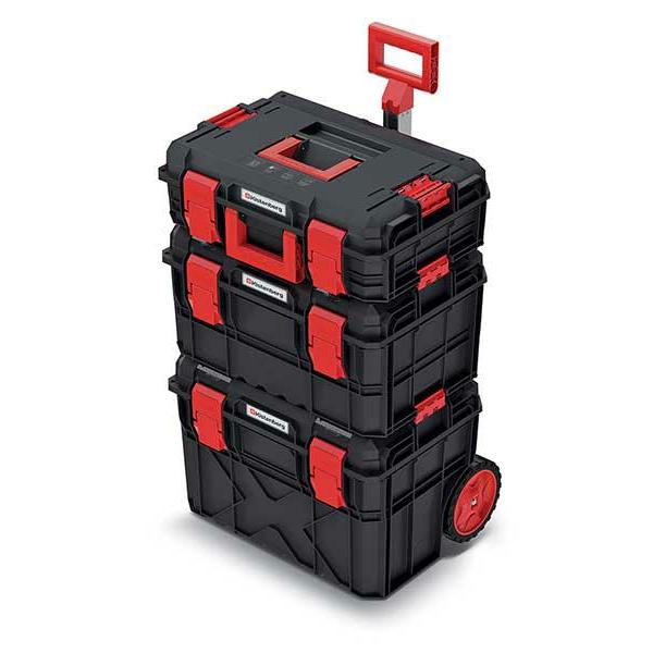 Juego de 3 cajas de herramientas 3 en 1 con ruedas para taller, resistente al polvo y al agua, plástico, 546 x 380 x 870 mm