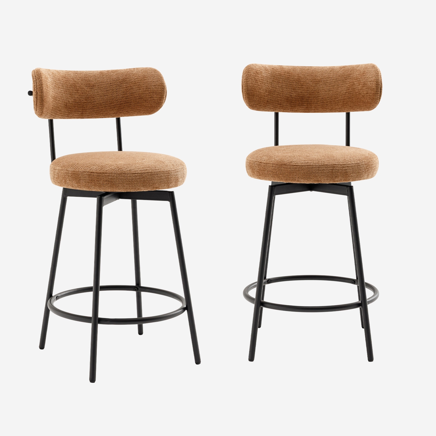 sweeek - Taburete de bar asiento giratorio metal y tela simple, set de 2 , Iris , 45x50x92