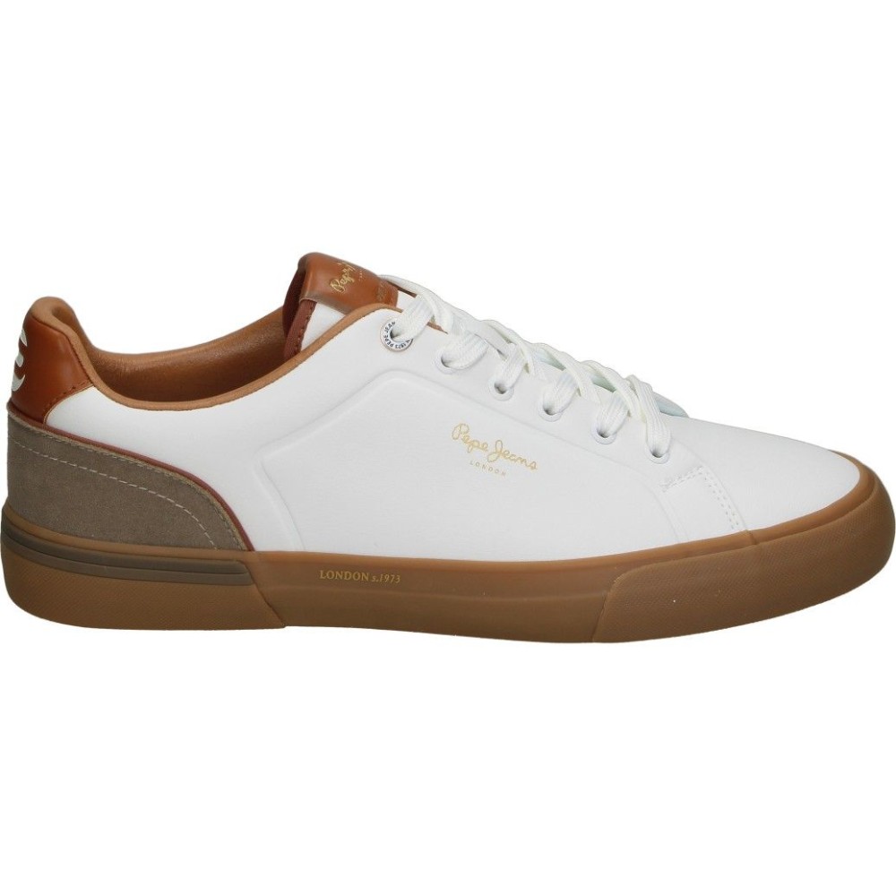 PEPE JEANS | Zapatillas Pepe Jeans para Hombre – Zapato Casual en Color Blanco con Detalles en Marrón – Sneakers con Cordones – Estilo Casual – Cómodas – Versátiles y Combinables – Modelo PMS300012-804