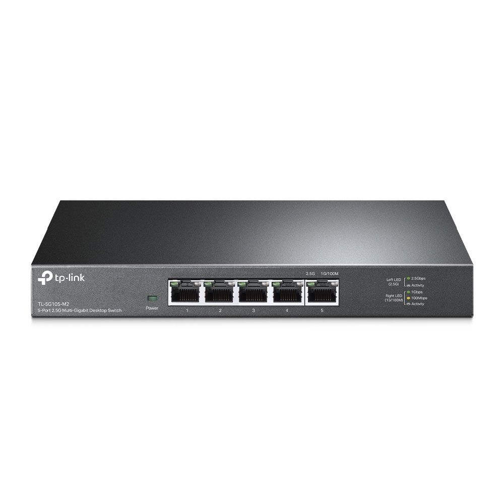 TP-Link - Switch no administrado TL-SG105-M2 con 5 puertos RJ-45, Ethernet 2.5G (2500 Mbps), capacidad de conmutación de 25 Gbit/s, ideal para redes domésticas y pequeñas oficinas, color negro