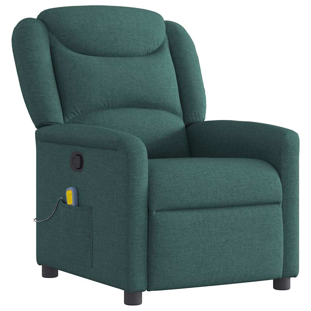 vidaXL Sillón de masaje reclinable de tela verde oscuro