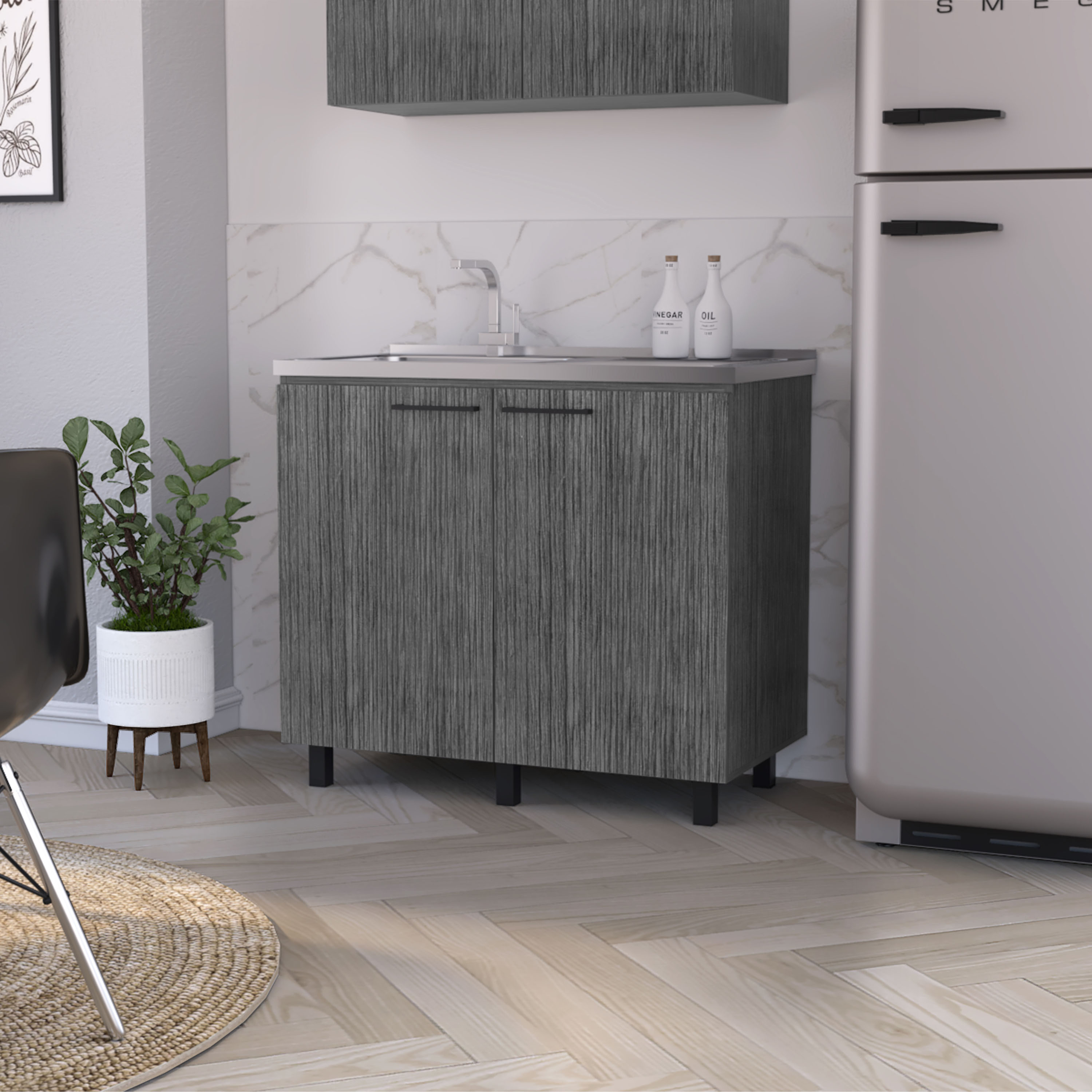 Gabinete Bajo Nápoles, 2 Puertas, Patas Altas, Diseño Moderno para Cocina o Lavandería