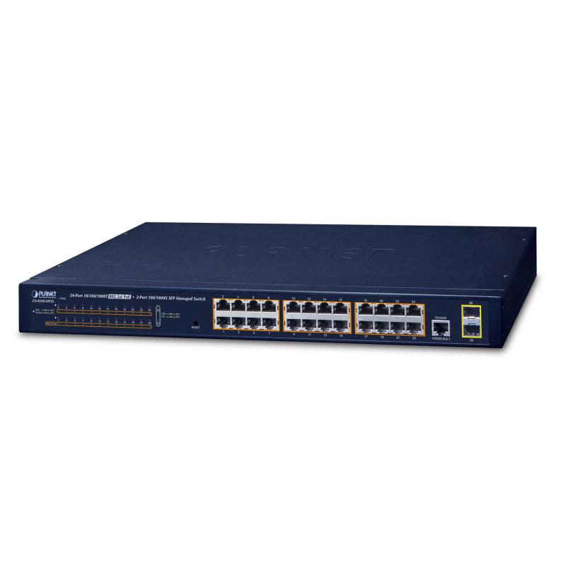 PLANET GS-4210-24P2S switch Gestionado L2/L4 Gigabit Ethernet (10/100/1000) Energía sobre Ethernet (PoE) 1U Azul