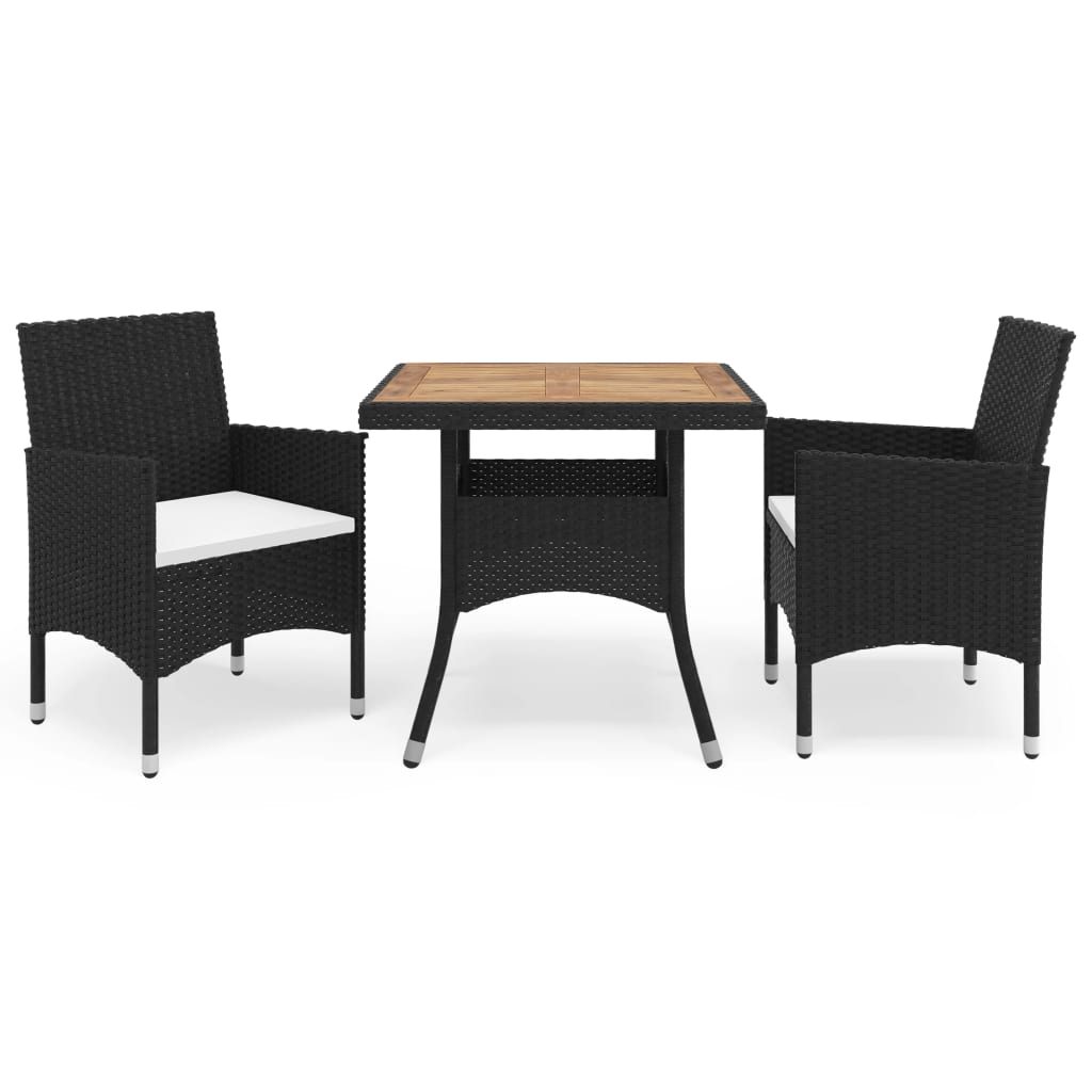 vidaXL Muebles de jardín 3 piezas ratán sintético negro y acacia