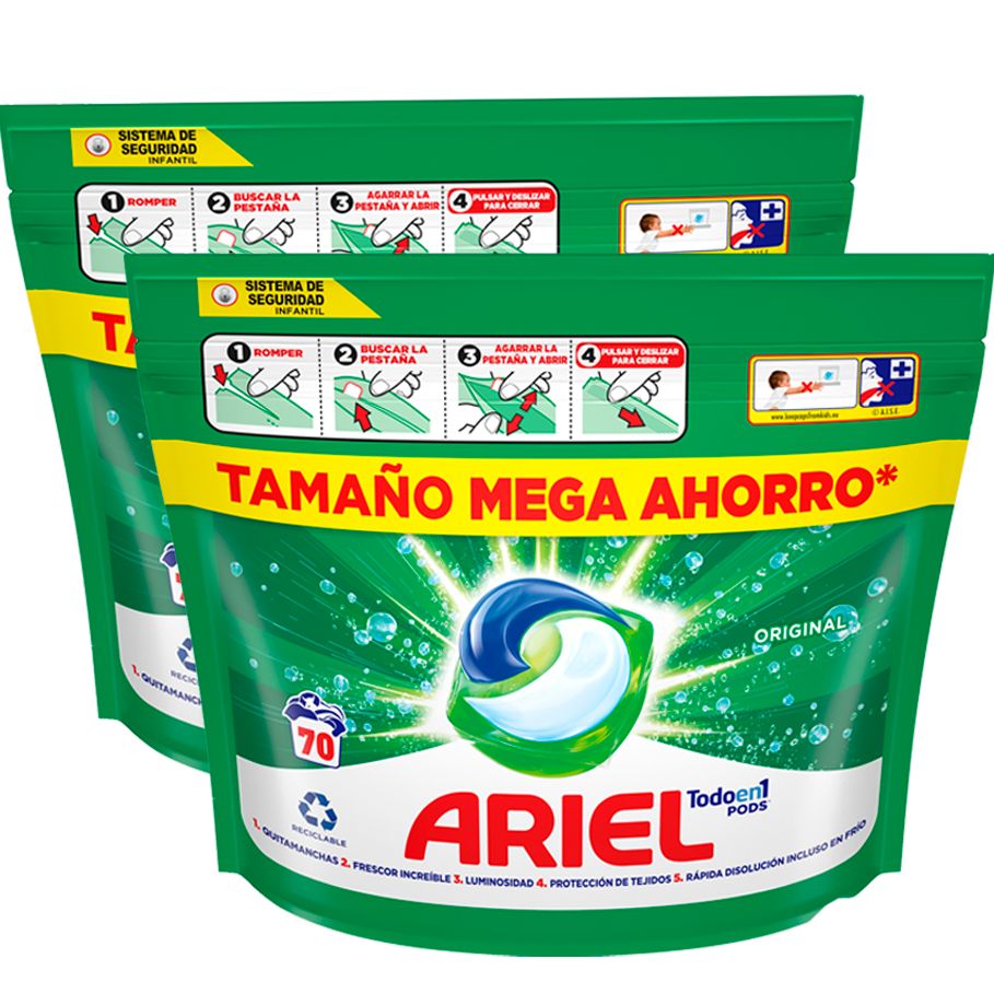 Ariel |  Pack Todo En 1 Pods_ 140 Cápsulas De Detergente Líquido 2x70 Lavados