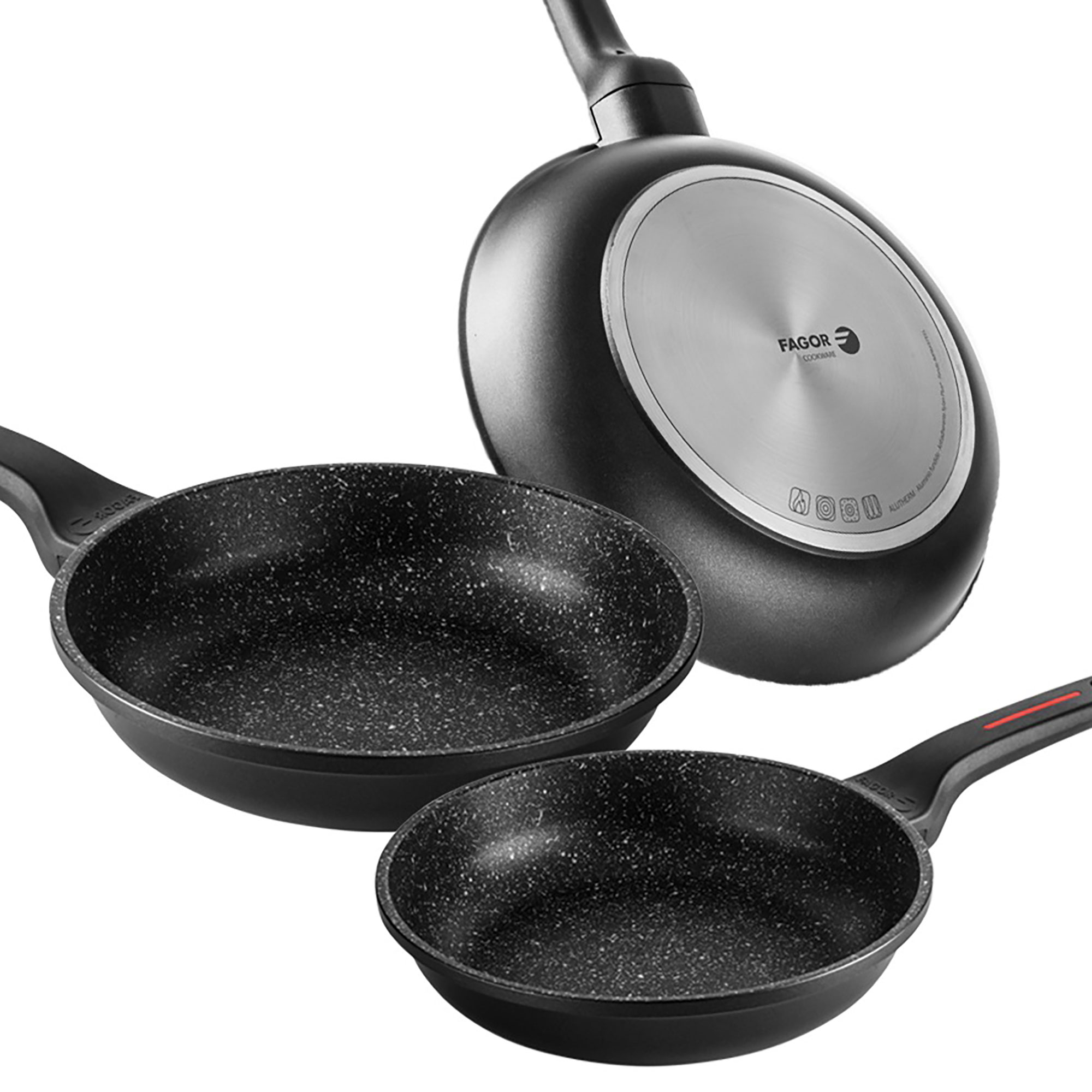 FAGOR Alutherm Set 3 Sartenes 18-20-24 cm Inducción, Aluminio Fundido, Antiadherente XYLAN Ecológico sin PFOA, , Negro