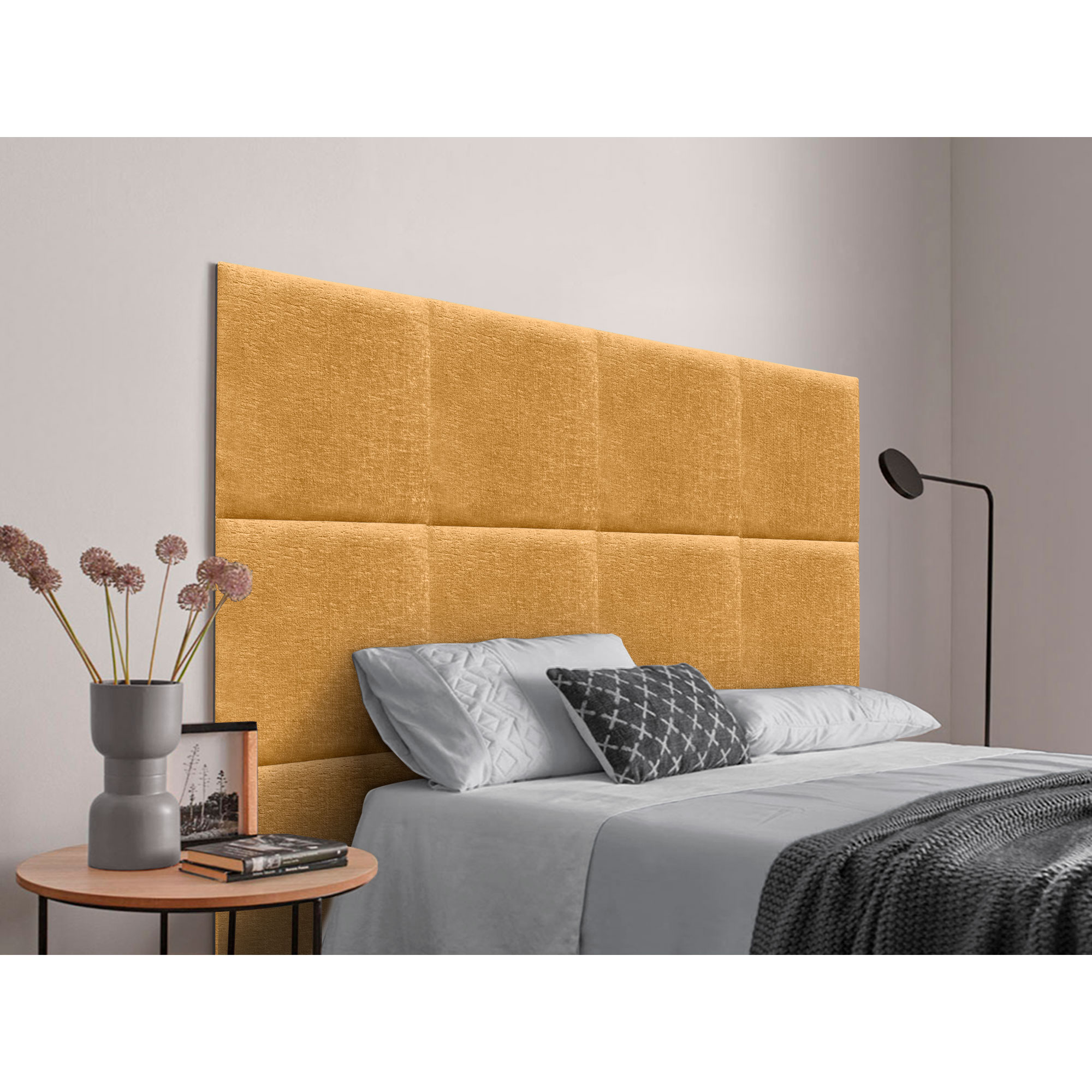 DHOME Cabecero Tapizado Compuesto de Paneles Autoadhesivos Intercambiables de Lana Ecológica Premium Cama Lujo