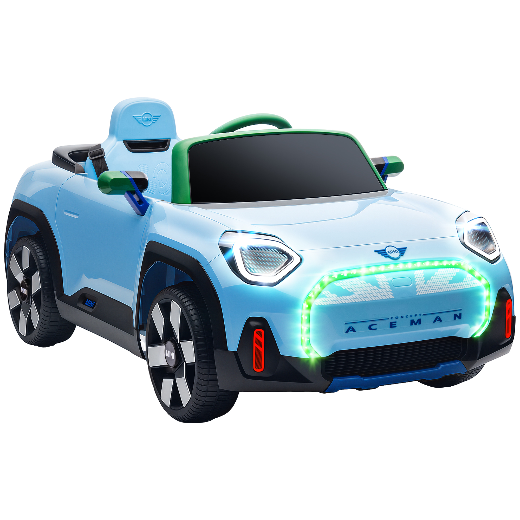 AIYAPLAY Coche Eléctrico para Niños de +3 Años, MINI Concept Aceman, Coche de Batería 12V, con Bluetooth, Mando a Distancia 2,4 G, Motor Doble, Suspensión Trasera, Faros, Música, USB
