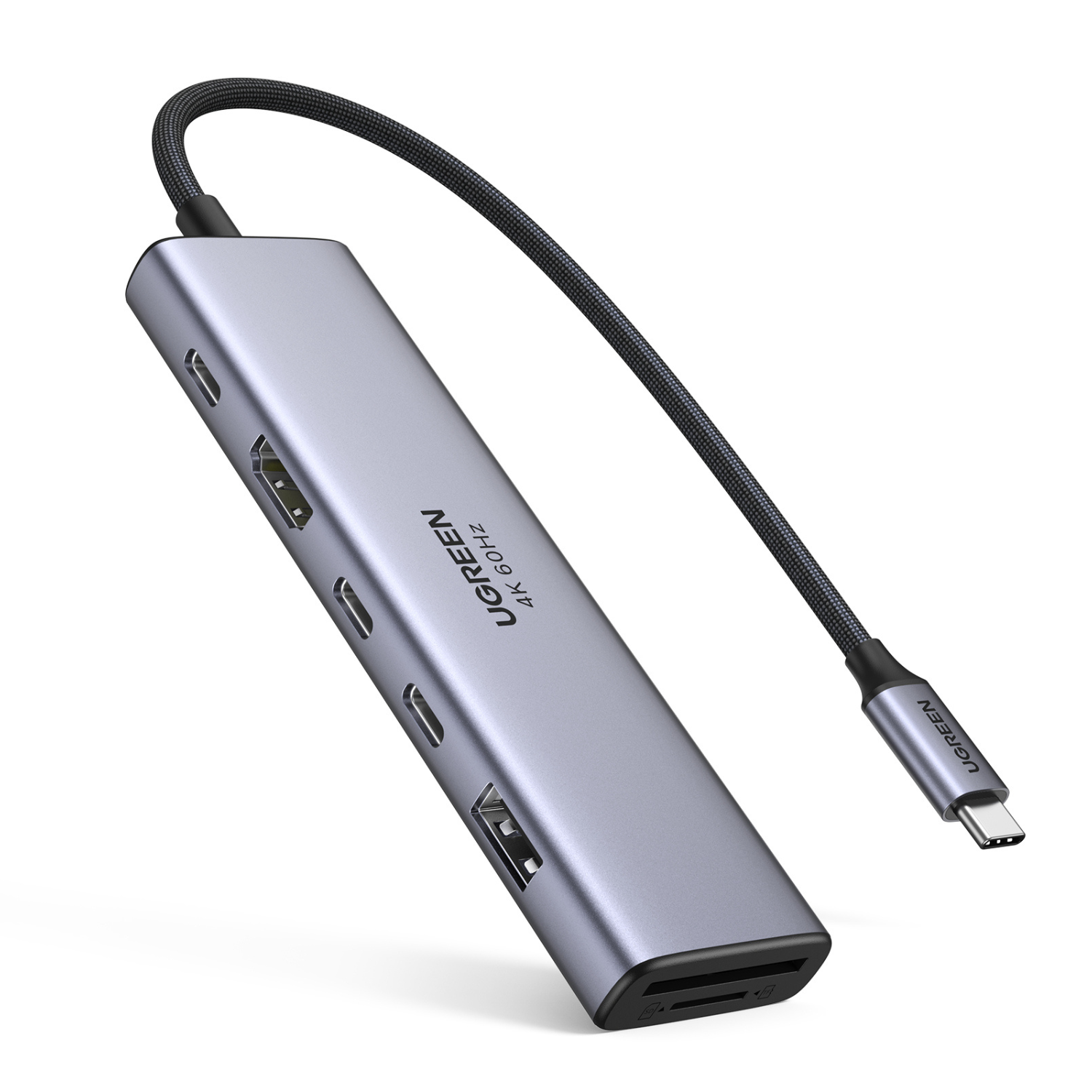 UGREEN Revodok 7-IN-1 Hub USB C HDMI Dock | 4K 60HZ | 2x Puertos USB-C 3.2 10Gbps | Transferencia Rápida de Datos Acoplamiento Base | Conéctate a una Segunda Pantalla 4K | Lector de Tarjetas SD TF y PD 100W Carga | Gris