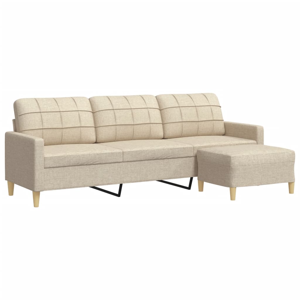 vidaXL Sofá de 3 plazas con taburete de tela crema 210 cm