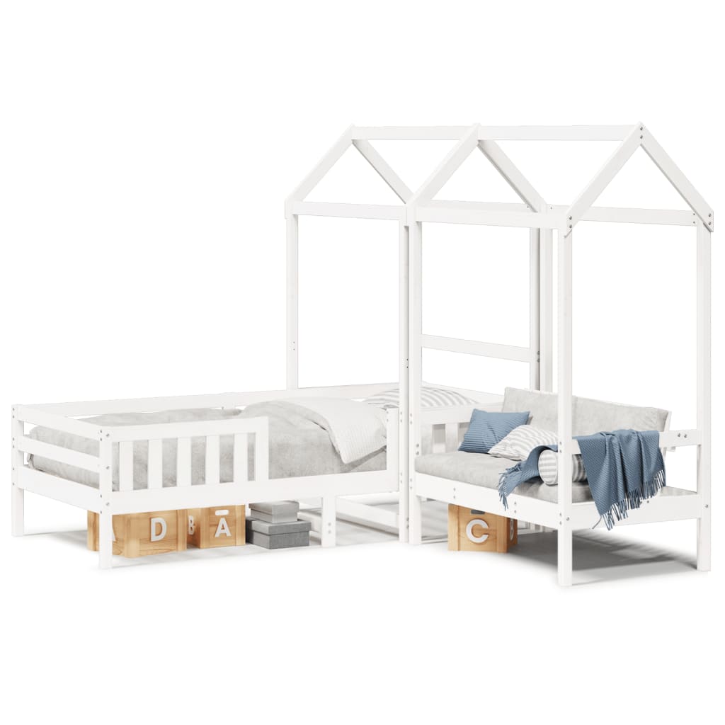 vidaXL Set de cama y banco con techo madera de pino blanco 80x200 cm
