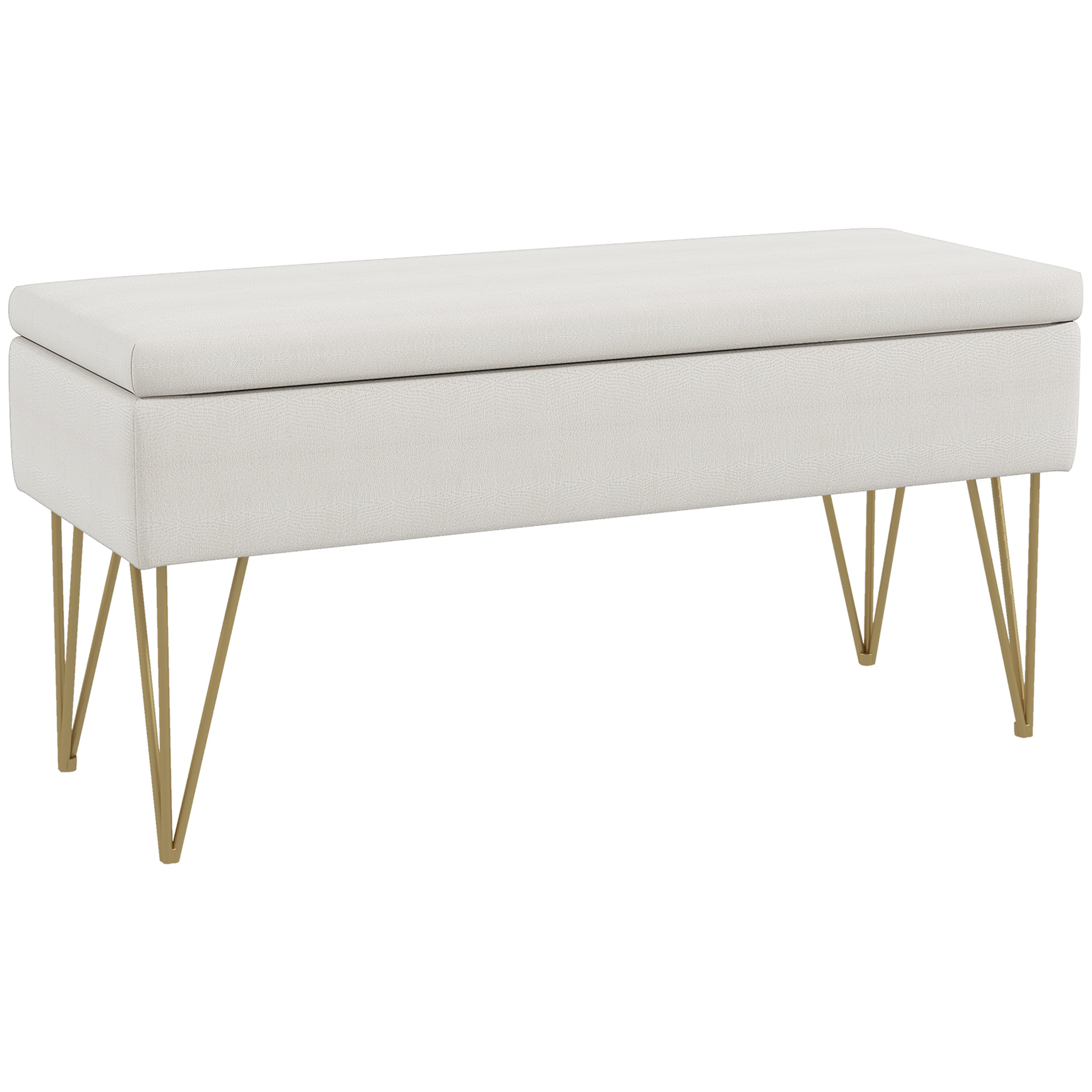 HOMCOM Banco Pie de Cama, Taburete Pie de Cama Tapizado en Lino Sintético con Patas de Acero y Asiento Acolchado, Estilo Moderno, Banco para Dormitorio, Entrada, Pasillo