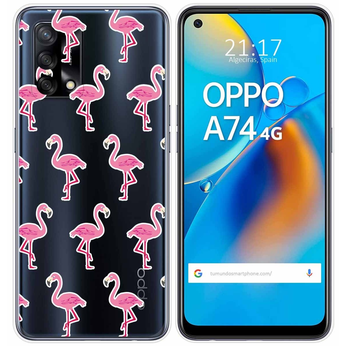 Tumundosmartphone Funda Gel Transparente para Oppo A74 4G diseño Flamenco Dibujos