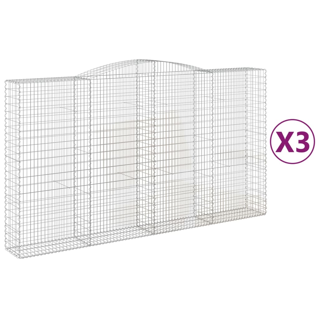 Vidaxl Cestas de Gaviones 3 Uds. Forma de Arco Hierro Galvanizado 400x30x100/120 Cm