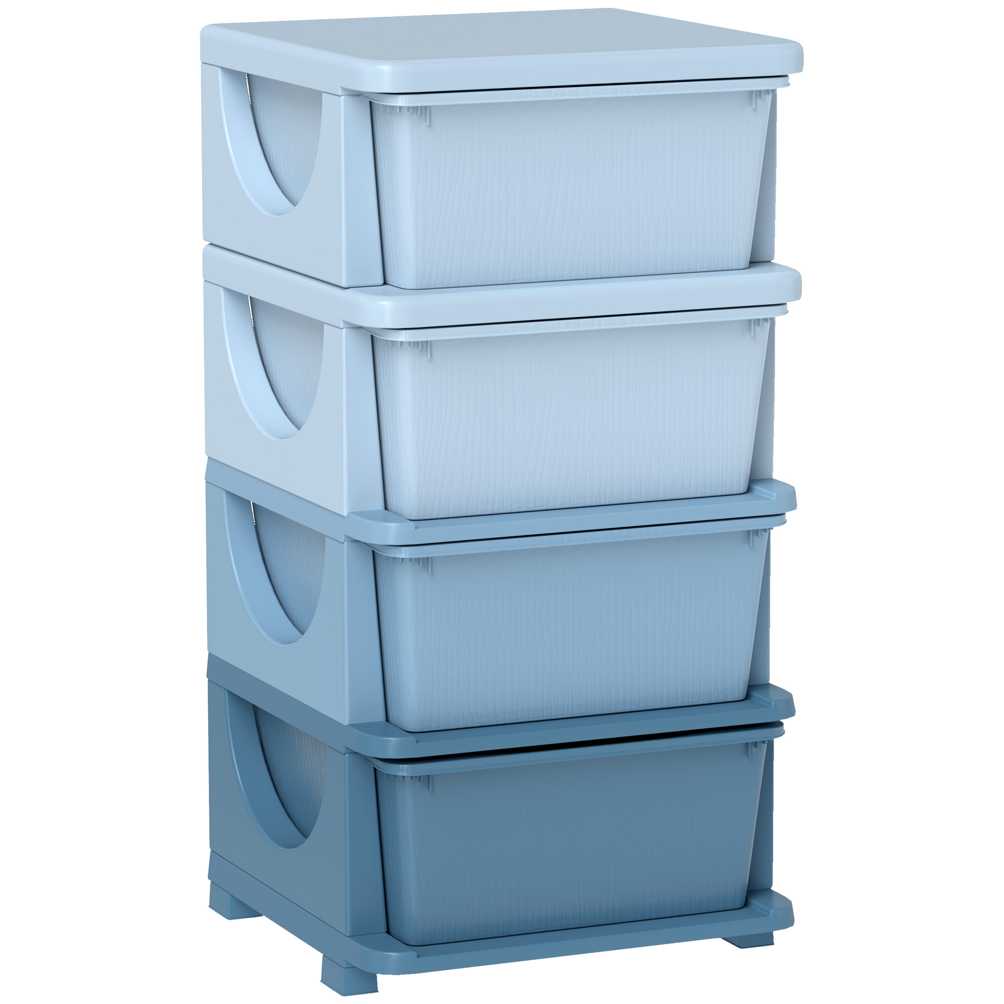 HOMCOM Torre de Almacenamiento Infantil con 4 Cajones, Organizador de Juguetes para Niños de +3 Años, con Bordes Redondeados y Asas, para Guardería, Sala de Juegos, Dormitorio, 37x37x76 cm