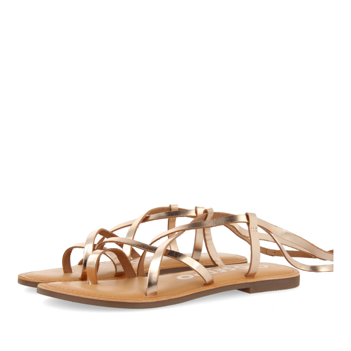 Gioseppo - Sandalias de Tiras Finas Doradas para Atar a la Pierna Lussat - Modelo Especial - Piel de Calidad