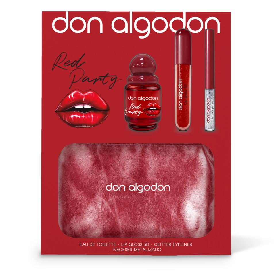 Set regalo para mujer Red party Don Algodón (colonia 30ml + lip gloss + glitter eyeliner + bolso/neceser)-25781222-Don Algodon