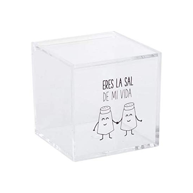Salero Acrílico Diseño " Eres la Sal de mi Vida " - Salero con tapa 11 x 11 x 11 cm