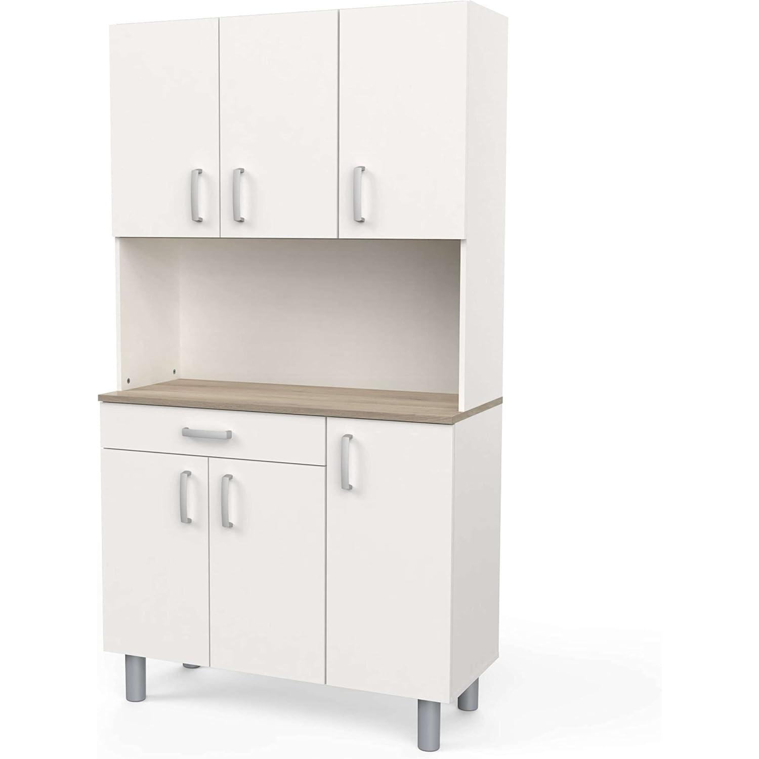 Miroytengo Mueble Auxiliar Cocina, Armario Cocina, Alacena Cocina Buffet 6 Puertas Blanco y Roble Kronberg 101x185 cm