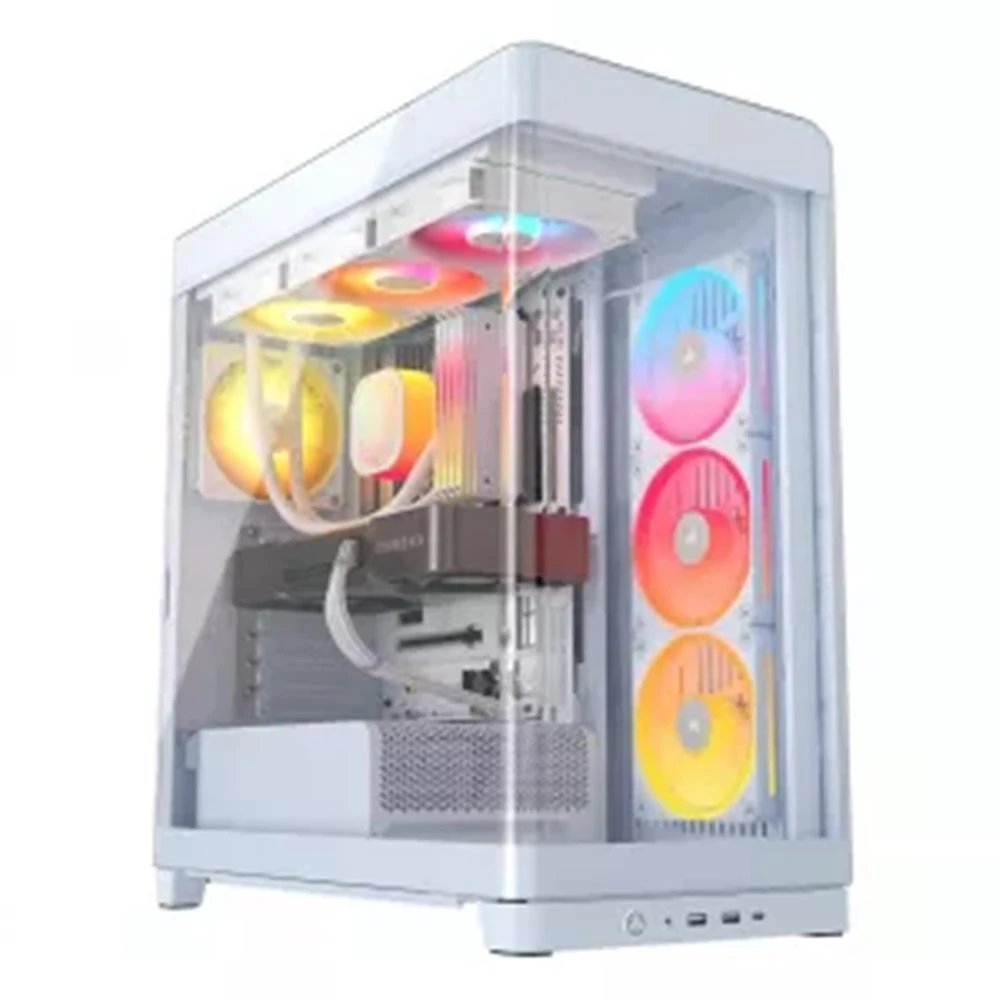 Corsair - Caja para PC Frame 4500X LX-R RGB blanca con cristal templado curvado, soporte GPU antivuelco y ventiladores iCUE LINK preinstalados