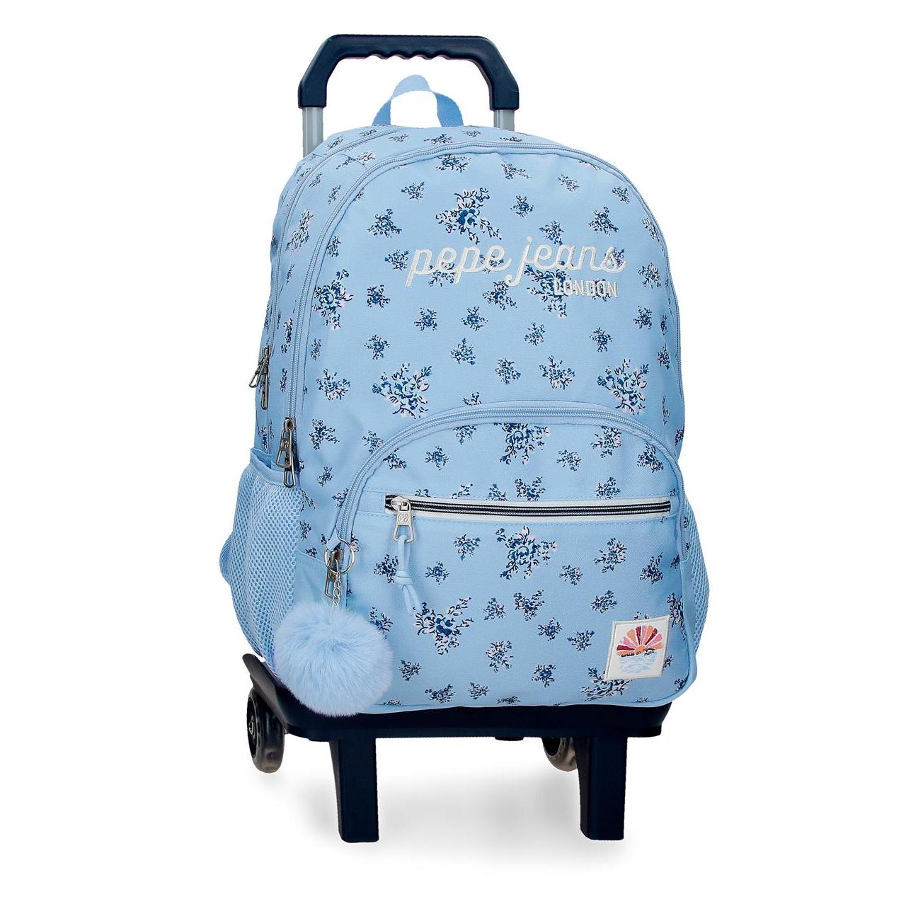 Mochila escolar con carro Pepe Jeans Olivia 32x44x22cm Azul Claro