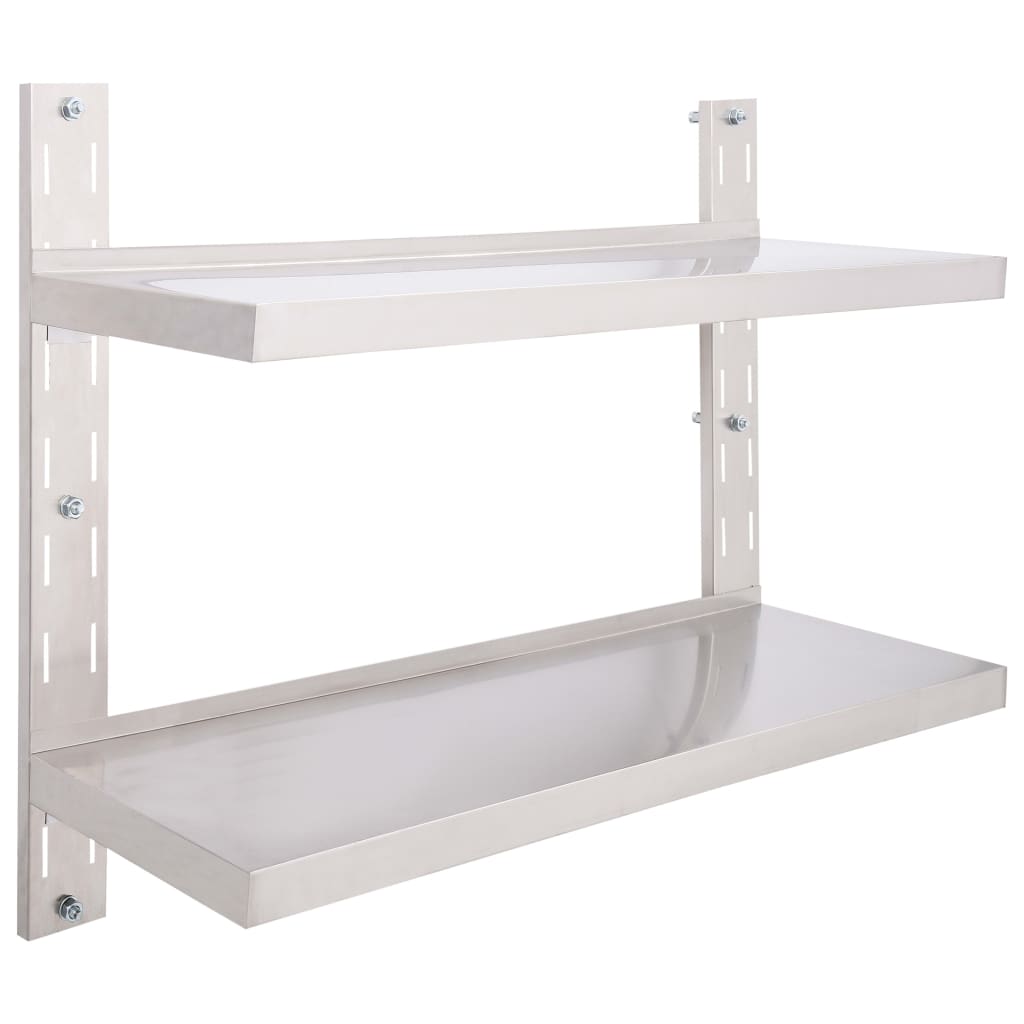 Vidaxl Estantería de Pared Flotante de Acero Inoxidable 2 Niveles 100x30 Cm